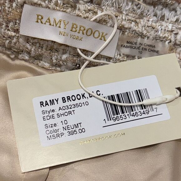 NWT Ramy Brooks Edie Tweed High Waisted Short Size 10 Tan Metallic - Picture 10 of 12